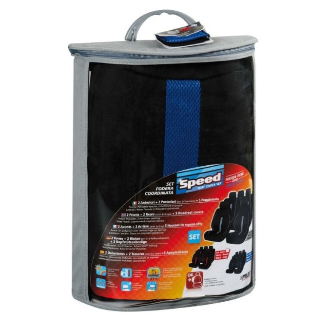 Coprisedili Foderine Anteriori e Posteriori Coordinate Nero-Blu Lampa 54676