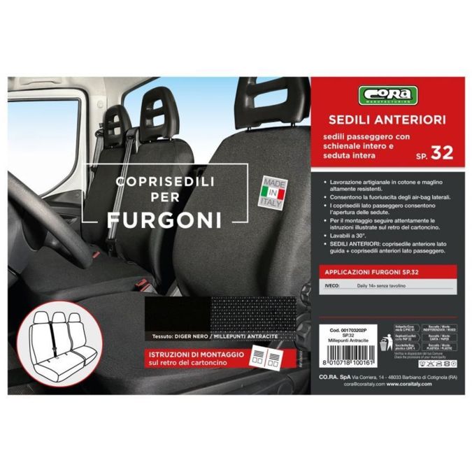 Coprisedili per Furgone Seduta Divisa Apribile Colore Nero Millepunti Antracite Cora 1703202