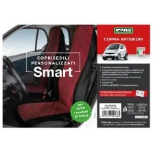 Coprisedili Anteriori Personalizzati Smart Fortwo Tess. Misto Cotone Rosso/Nero Cora 000129168