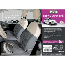 Coprisedili Foderine Ant. Personalizzati Fiat 500 07˃ Misto Cotone Scozzese Grigio/Panna Cora 129376