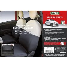 Coprisedili Foderine Anteriori e Posteriori Personalizzati Fiat 500 07˃ Post. Intero Tess. Misto Cotone Grigio/Panna Cora 129378