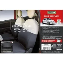 Coprisedili Foderine Anteriori e Posteriori Personalizzati Fiat 500 07˃ Post. Intero Tess. Misto Cotone Grigio/Panna Cora 129378