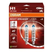 DUO BOX COPPIA DUE LAMPADINE H1 +150 12v 55w LAMPADE OSRAM NIGHT BREAKER LASER 64150NL-HCB